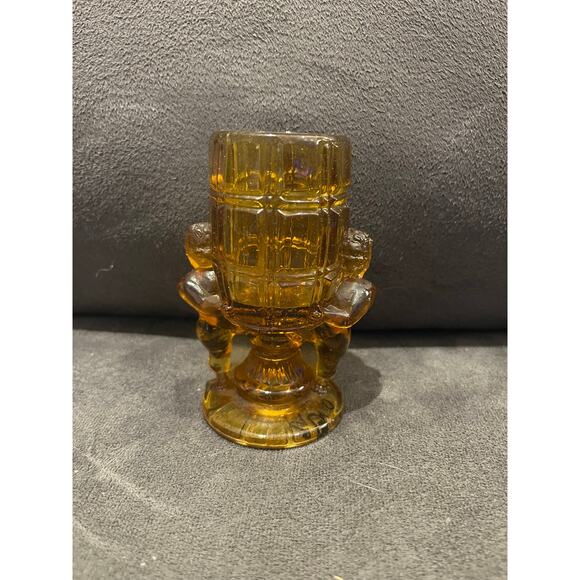 McKee Pressed Glass "Peek-A-Boo" Amber Cherub Toothpick Holder - Picture 1 of 5